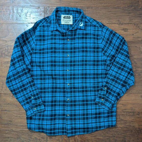 Cakeworthy Disney Star Wars The Force Blue Plaid Flannel Shirt 4XL - Picture 2 of 6